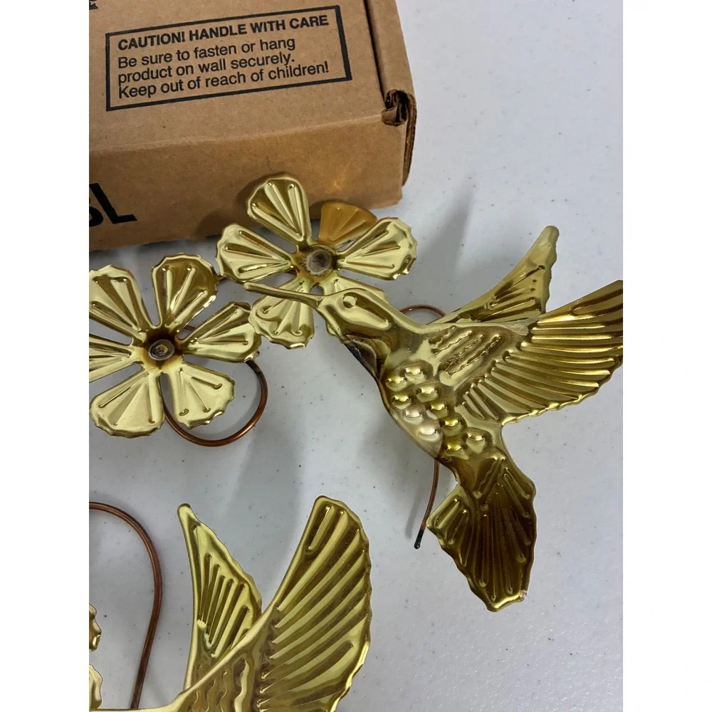 Home Interiors & Gifts Gold Hummingbird Flower Metal Wall Decor Set 3 1263-BL